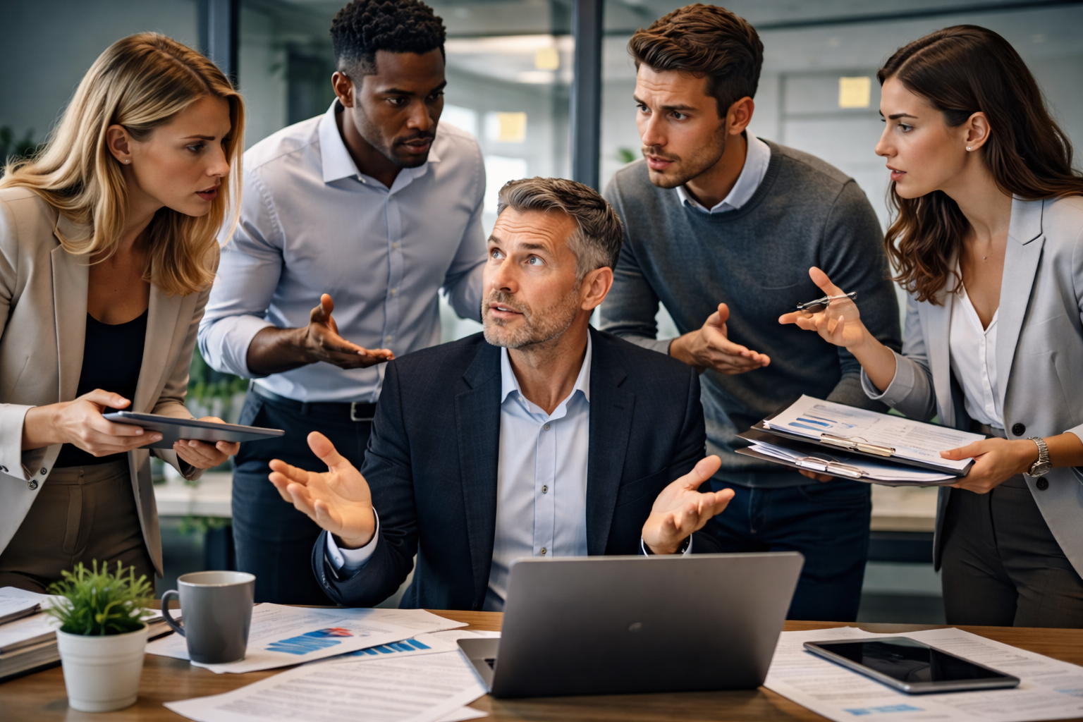 business owner being questioned